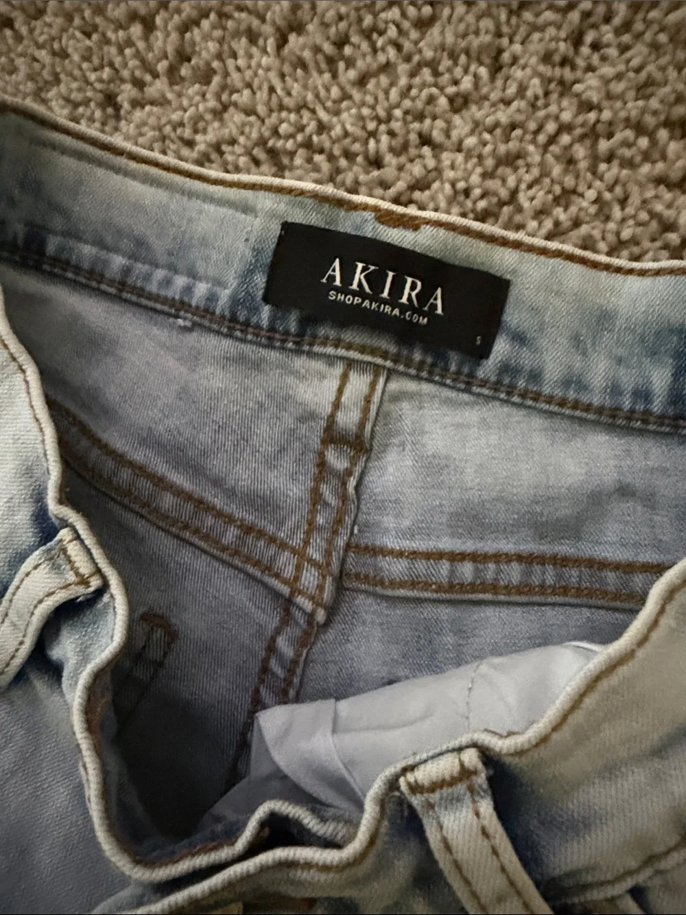 AKIRA Light Wash Denim Shorts with Yellow Pink Green Ruffle Trim